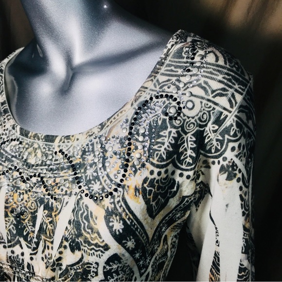 Bleu Womens Small Top Animal Print Flowy Y2K Colorful Stretch Knit Tunic Mandala - Picture 10 of 16